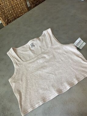 Jockey Cream Ribbed Crop Tank Top